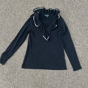 Lauren Ralph Lauren Ruffled collar Black Long Sleeve Top
